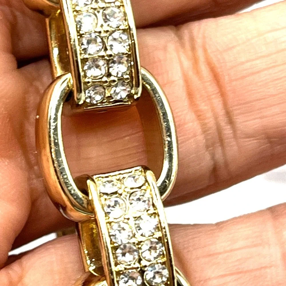 Banana Republic Gold Sparkle Crystals Link Chain Bracelet Large Bold VTG